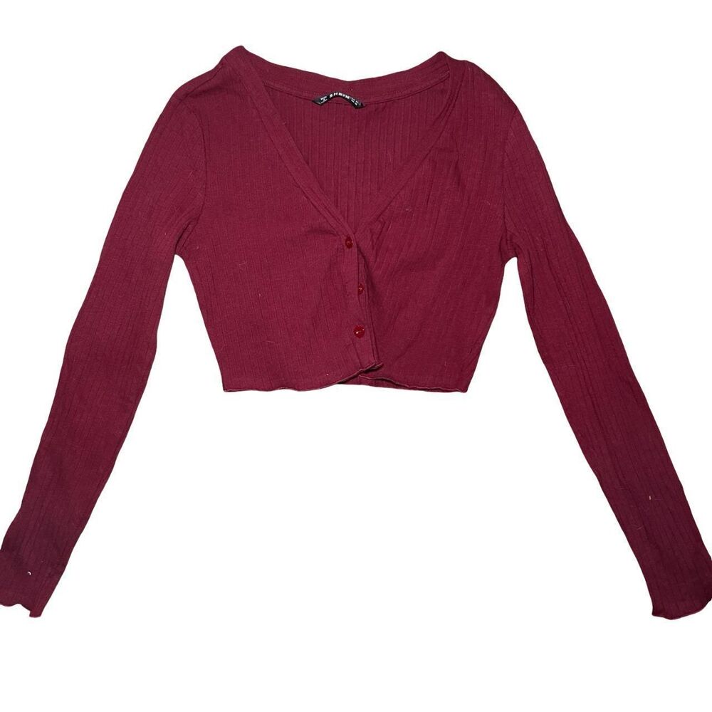 Shein Women's Burgundy and Red Crop-top